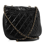 Glazed Calfskin Quilted Medium Bubble CC Flap Black