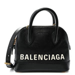 Signature Grained Calfskin Logo XXS Ville Top Handle Bag Black White