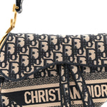 Oblique Embroidered Saddle Bag Blue