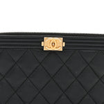 Calfskin Quilted Small Boy Clutch With Chain Black