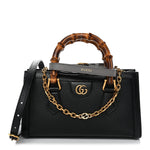Textured Dollar Calfskin Web Small Diana Shoulder Bag Black Dusty Grey