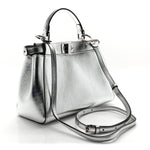 Vitello Catalan Mirror Mini Peekaboo Iconic Satchel Argento