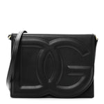 Calfskin DG Logo Flap Crossbody Bag Black