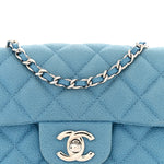 Iridescent Caviar Quilted Extra Mini Flap Light Blue