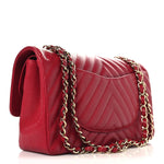 Caviar Chevron Quilted Medium Double Flap Red