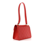 Caviar Stitched Flap Shoulder Bag Red