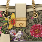 GG Supreme Monogram Flora Textured Calfskin Small Padlock Tote Beige Ebony Multicolor Mystic White
