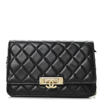 Lambskin Quilted Golden Class Wallet on Chain WOC Black