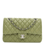 Lambskin Quilted Medium Double Flap Green