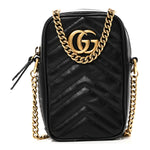 Calfskin Matelasse Mini GG Marmont Crossbody Bag Black