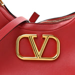 Calfskin Stud Sign Zip Hobo Rosso Valentino