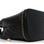 Sheepskin Chevron Quilted Drawstring Bag Black