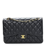 Lambskin Quilted Jumbo Double Flap Black