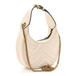 Calfskin Matelasse Chevron Mini GG Marmont Half Moon Hobo Mystic White