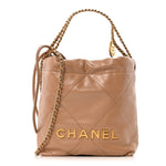 Shiny Calfskin Quilted Mini Chanel 22 Dark Beige