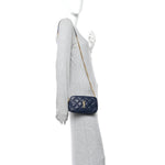 Grained Lambskin Quilted Mini Becky Double Zip Bag Blue Charron