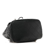 Lambskin Quilted Double Pocket Drawstring Backpack Black