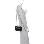 Shiny Aged Calfskin Quilted Top Handle Clutch With Chain Black