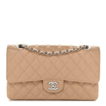 Caviar Quilted Medium Double Flap Beige