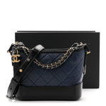Aged Calfskin Quilted Small Gabrielle Hobo Navy Black