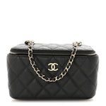 Caviar Quilted Small Tiny CC Vanity Case With Chain Black