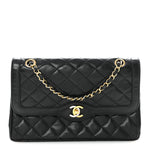 Lambskin Quilted Medium Double Flap Bag Black