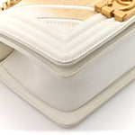 Lizard Chevron Small Boy Flap White Gold