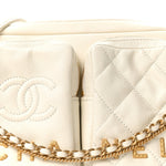 Calfskin Quilted Small Camera Case White
