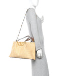 Raffia Calfskin Medium Rockstud Vlogo Tote Naturale