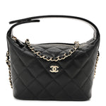 Caviar Quilted Hobo Clutch With Chain  Black