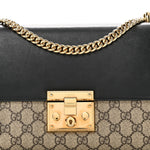 GG Supreme Monogram Calfskin Medium Padlock Shoulder Bag Beige Black Cuir