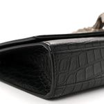 Calfskin Crocodile Embossed Medium Classic Monogram Kate Tassel Satchel Black