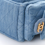 Washed Denim Quilted Cargo Large Hobo Light Blue