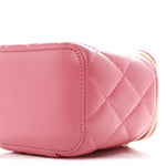Lambskin Quilted Pearl Crush Mini Vanity Case With Chain Dark Pink
