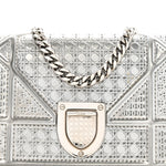 Metallic Patent Micro-Cannage Baby Diorama Flap Bag Silver