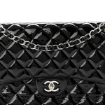 Patent Quilted Jumbo Double Flap Black