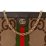 Monogram Jumbo GG Textured Dollar Calfskin Web Small Ophidia Chain Shoulder Bag Camel Ebony New Acero