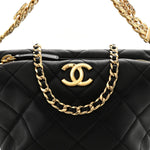 Lambskin Quilted Crystal Small CC Chain Hobo Black