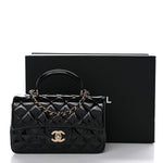 Patent Quilted Mini Top Handle Rectangular Flap Black
