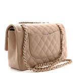 Caviar Quilted Medium Double Flap Beige