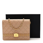 Shiny Aged Calfskin Quilted Clutch With Chain Dark Beige