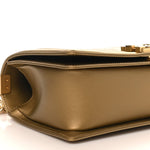 Metallic Patent Calfskin Quilted Medium Boy Flap Gold