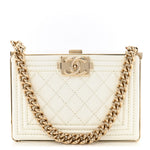Patent Calfskin Boy Minaudiere White