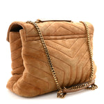 Suede Y Quilted Monogram Medium Loulou Chain Satchel Cinnamon