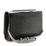 Calfskin Crocodile Embossed Small Classic Monogram Kate Tassel Satchel Black