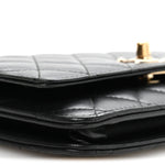 Lambskin Quilted Trendy CC Wallet On Chain WOC Black