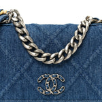Denim Quilted Chanel 19 Wallet On Chain WOC Blue