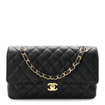 Caviar Quilted Medium Double Flap Black