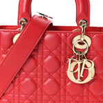 Lambskin Cannage Small Lucky Badges Lady Dior Red