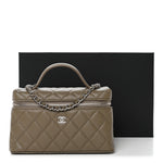 Caviar Quilted Top Handle Slim Vanity With Chain Dark Khaki